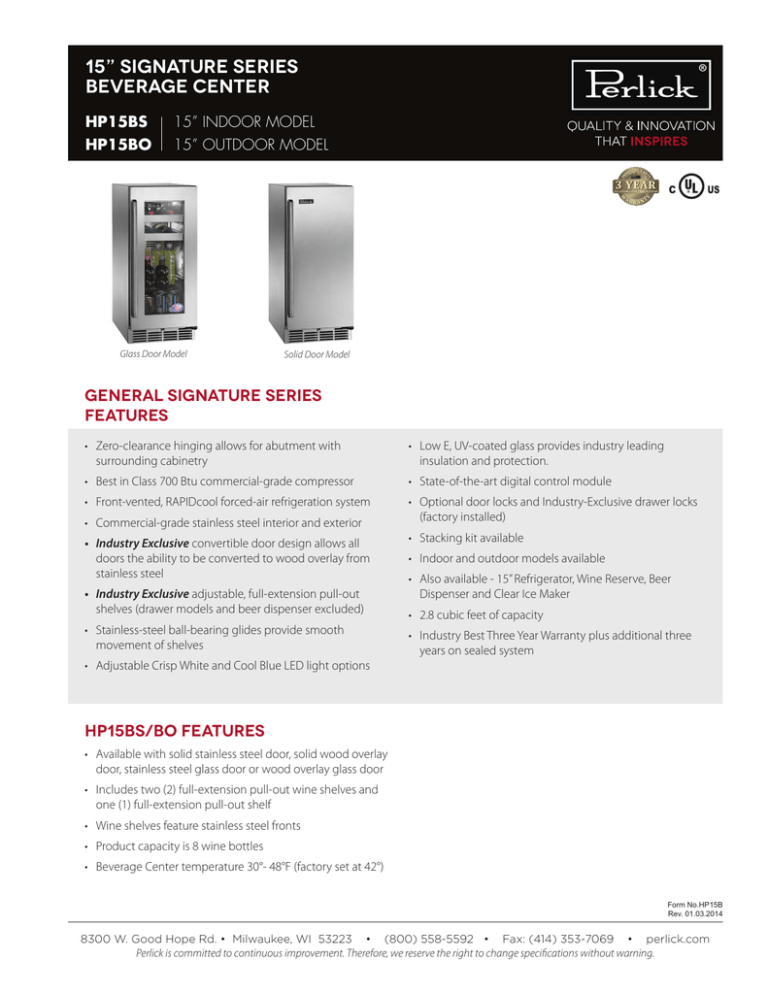 15” signature series beverage center general signature series features 15” signature series beverage center general signature series features