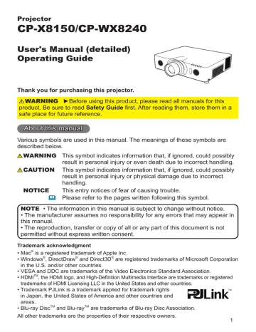 Hitachi CP-X8150 User manual | Manualzz Hitachi CP-X8150 User manual | Manualzz