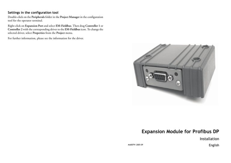 Expansion Module for Profibus P Istallation Manual HMI Networks Expansion Module for Profibus P Istallation Manual HMI Networks