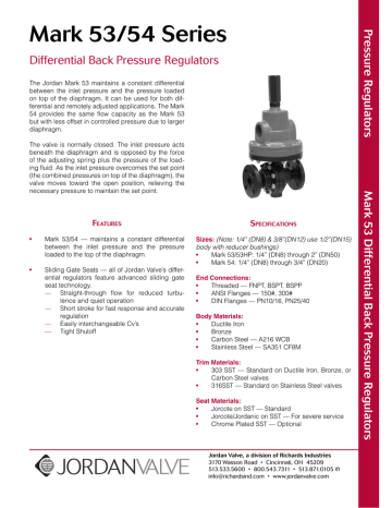 Mark 53/54 Series Differential Back Pressure Regulators Pressure Regulat Mark 53/54 Series Differential Back Pressure Regulators Pressure Regulat