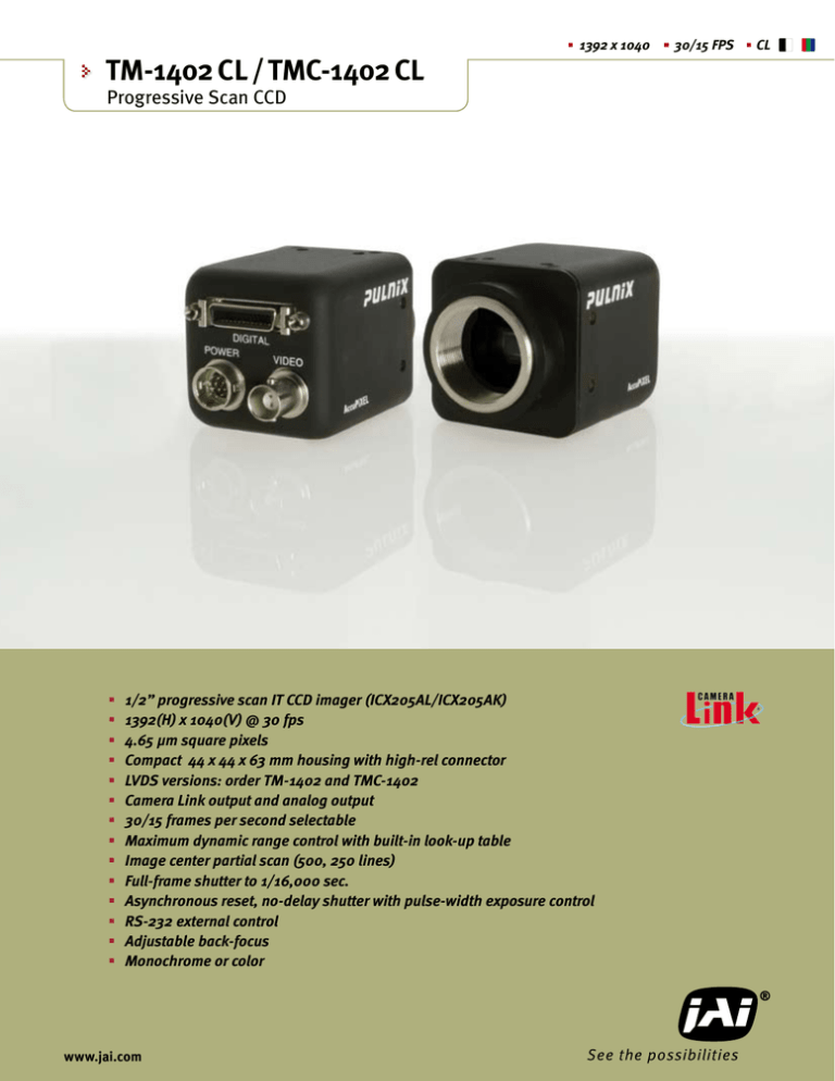 TM-1402 CL / TMC-1402 CL Progressive Scan CCD TM-1402 CL / TMC-1402 CL Progressive Scan CCD