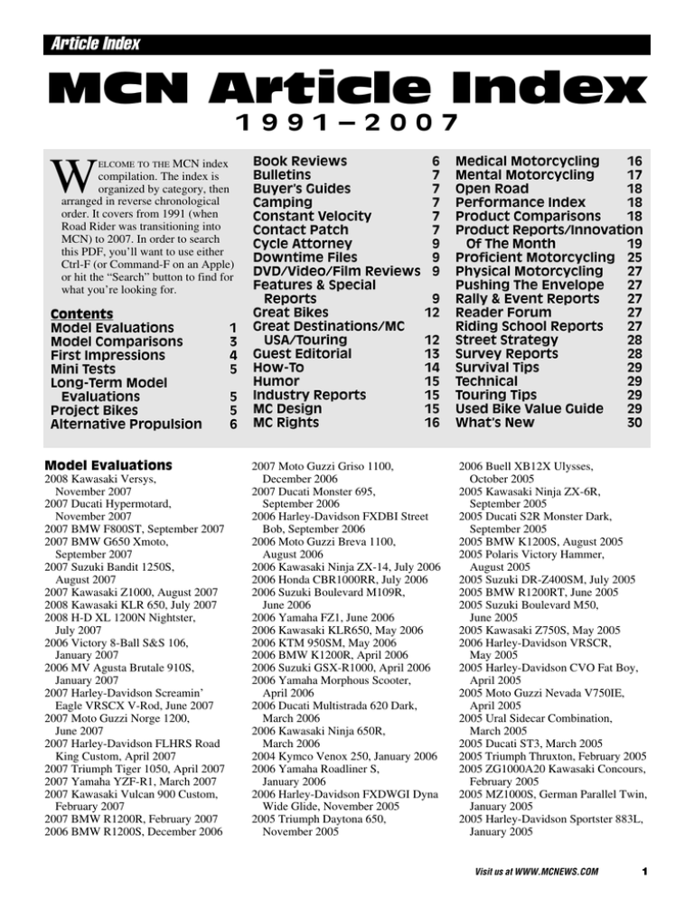 MCN Article Index for 1991-2007 MCN Article Index for 1991-2007