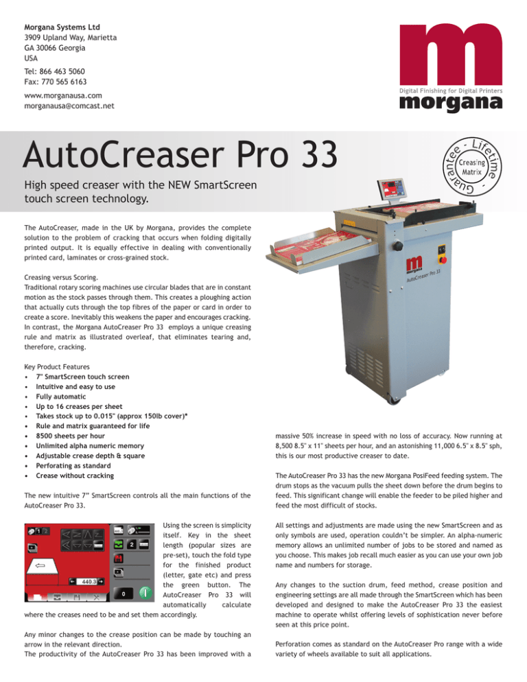 USA 2010 AutoCreaser Pro 33 Data Sheet USA 2010 AutoCreaser Pro 33 Data Sheet