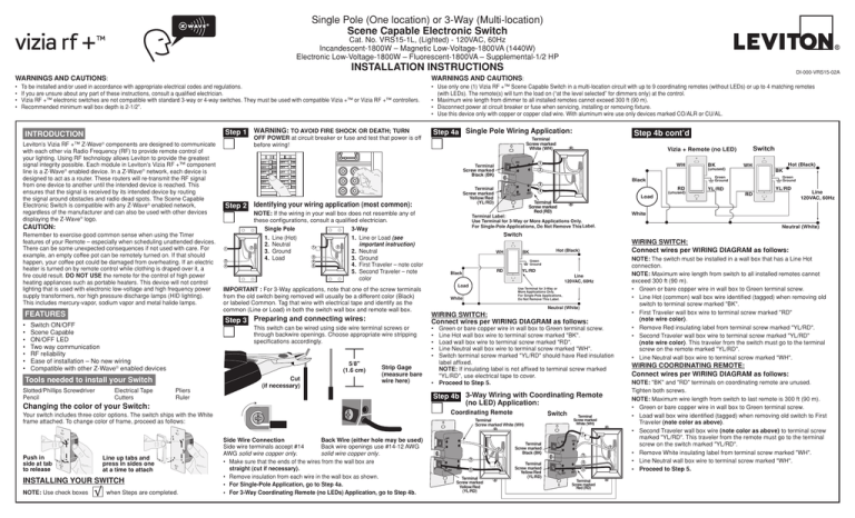 Vizia RF+ Switches VRS15 Installation Instructions Vizia RF+ Switches VRS15 Installation Instructions