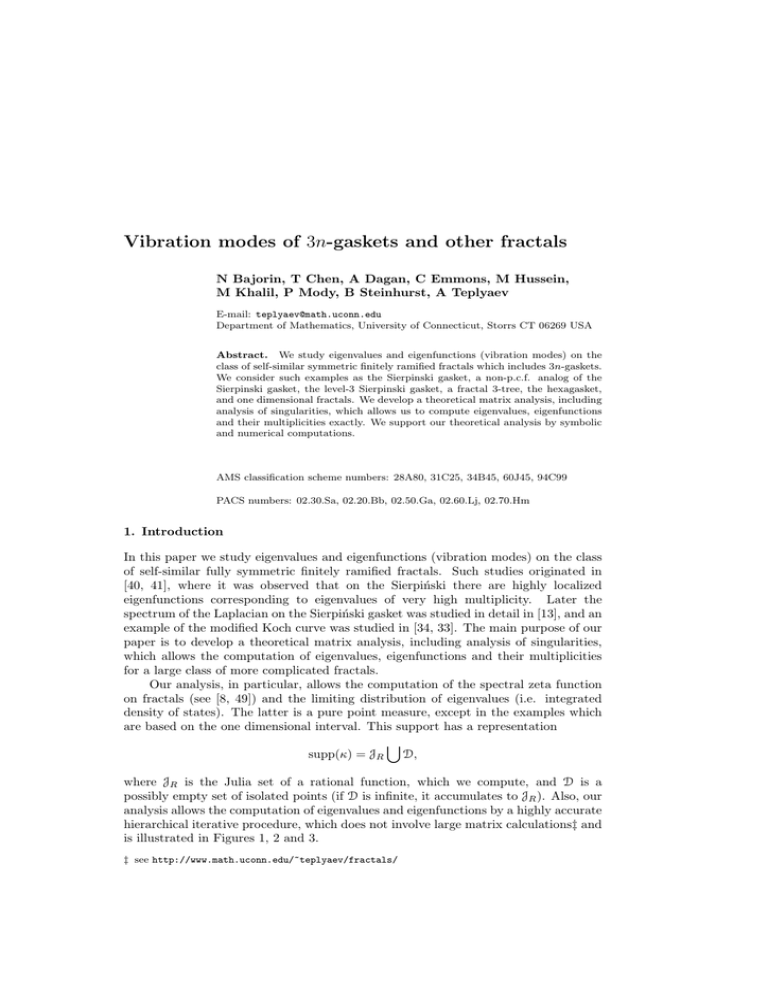 Vibration modes of 3n-gaskets and other fractals Vibration modes of 3n-gaskets and other fractals
