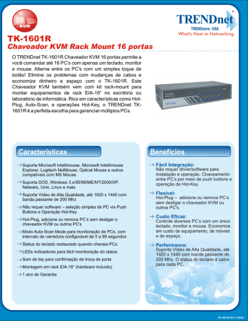 Trendnet TK-1601R 16-Port PS/2 Rack Mount KVM Switch Ficha de dados | Manualzz Trendnet TK-1601R 16-Port PS/2 Rack Mount KVM Switch Ficha de dados | Manualzz