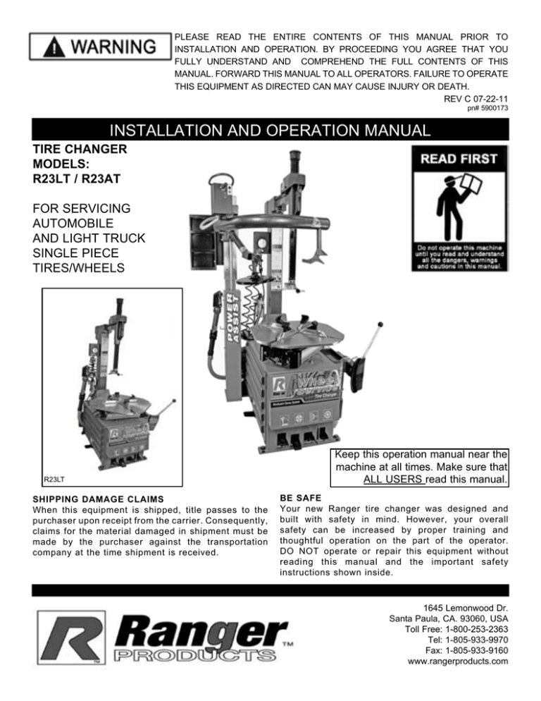 PLEASE READ THE ENTIRE CONTENTS OF THIS MANUAL PRIOR TO PLEASE READ THE ENTIRE CONTENTS OF THIS MANUAL PRIOR TO
