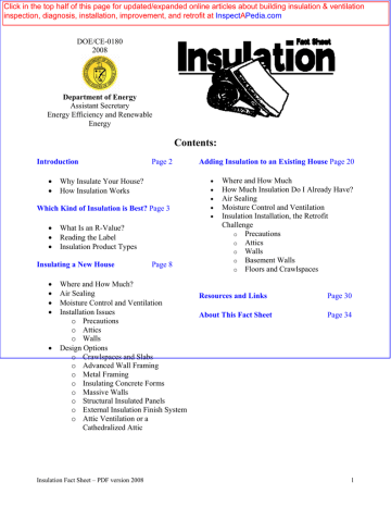 INSULATION FACT SHEET INSULATION FACT SHEET