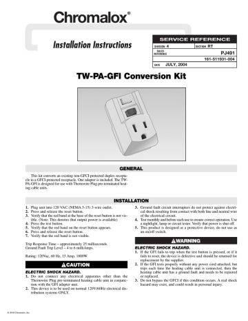 Chromalox TW-PA-GFI Thermwire Heat Trace Connection Kit Installation manual | Manualzz