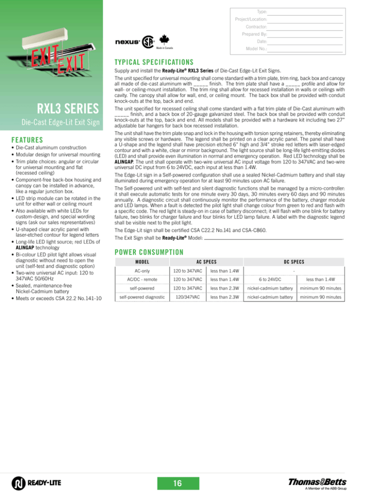 Catalogue Sheet: RXL3 Series Catalogue Sheet: RXL3 Series