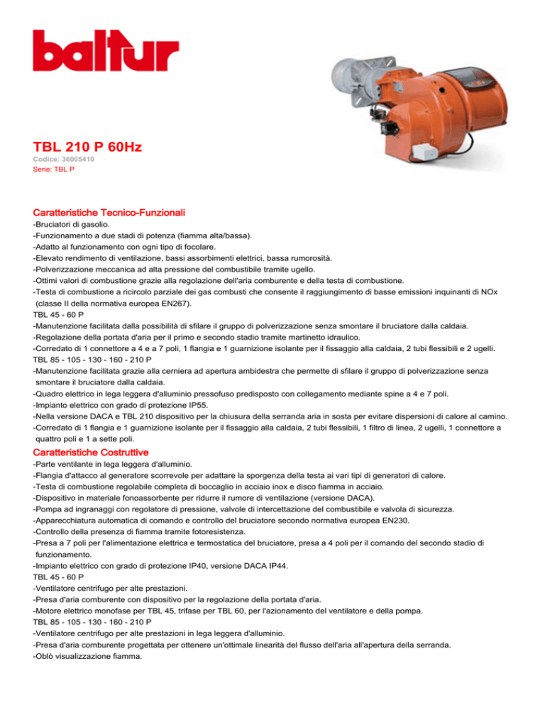BALTUR bruciatore TBL 210P 60Hz BALTUR bruciatore TBL 210P 60Hz