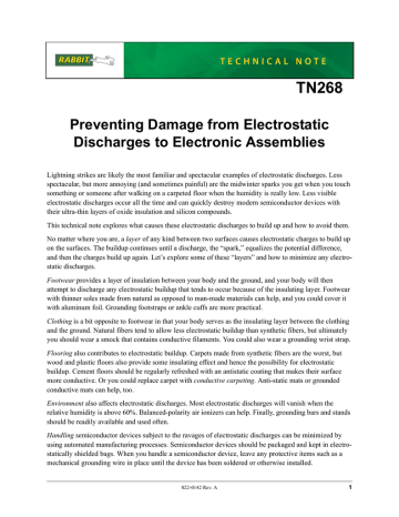Technical Note: TN268 - Preventing Damage from Electrostatic Discharges to Electronic Assemblies Technical Note: TN268 - Preventing Damage from Electrostatic Discharges to Electronic Assemblies