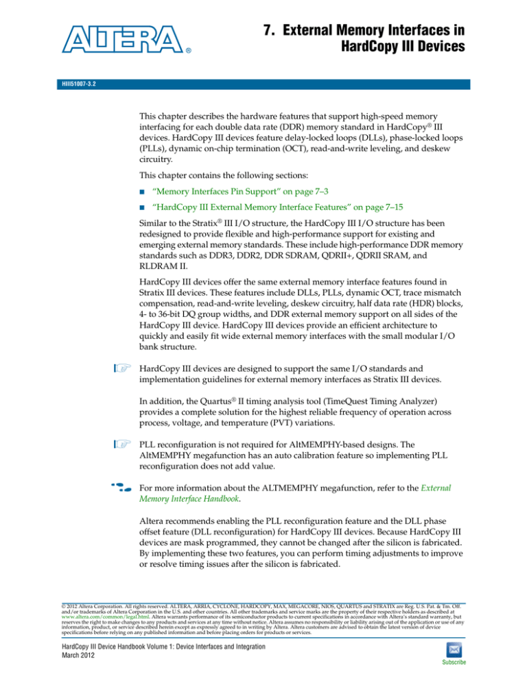 External Memory Interfaces in HardCopy III Devices External Memory Interfaces in HardCopy III Devices