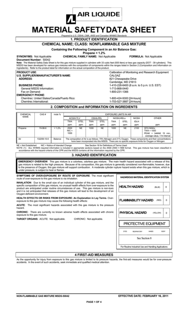 MSDS for Propane MSDS for Propane