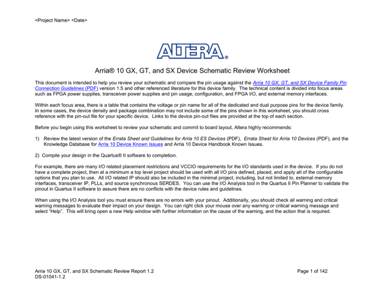 Arria 10 GX, GT, and SX Schematic Review Worksheet Arria 10 GX, GT, and SX Schematic Review Worksheet