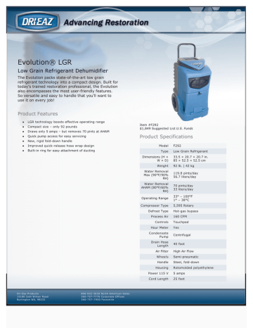 Dehumidifier Specifications Document Dehumidifier Specifications Document