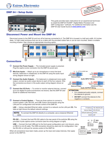 Extron DMP 64 Setup Guide | Manualzz Extron DMP 64 Setup Guide | Manualzz