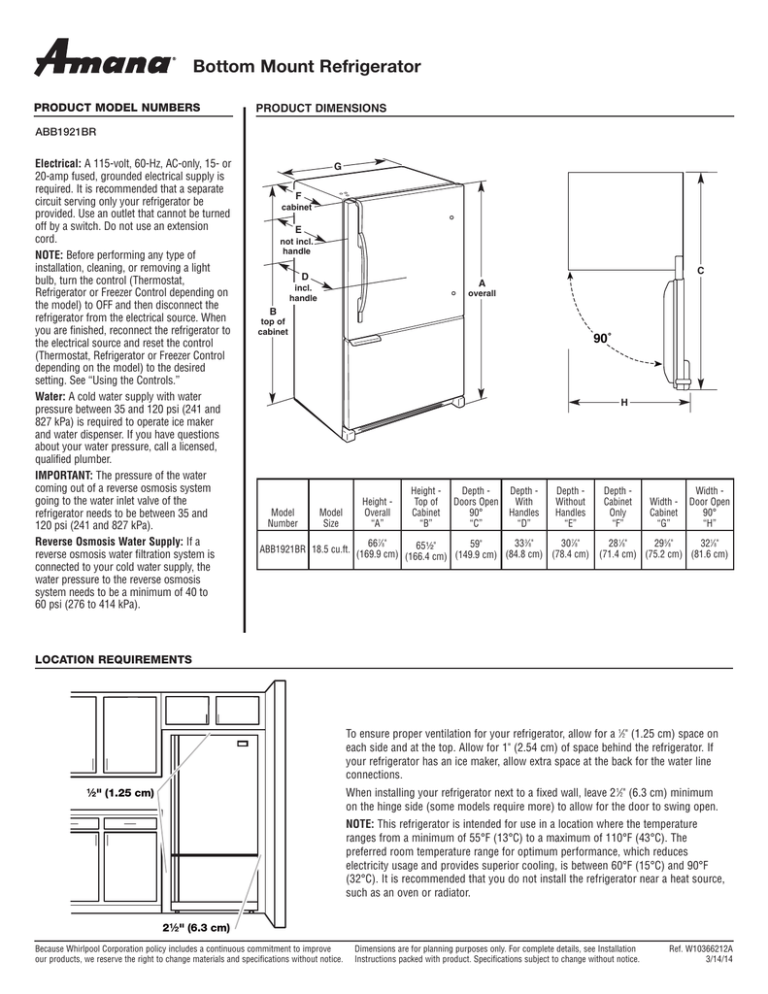 Amana ABB1921BRM Installation guide Amana ABB1921BRM Installation guide