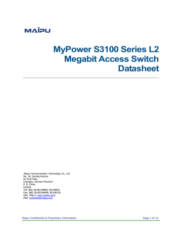 MyPower S3100 Series L2 Megabit Access Switch Datasheet | Manualzz