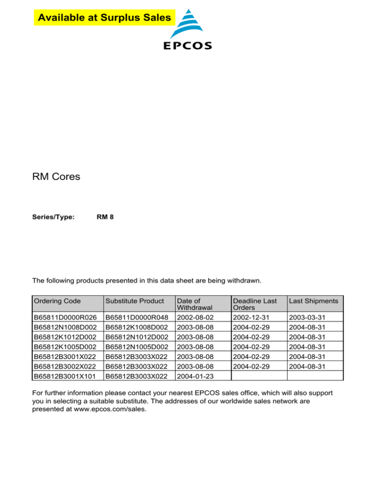 RM Cores Available at Surplus Sales RM Cores Available at Surplus Sales