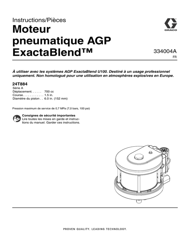 Moteur pneumatique AGP ExactaBlend™ Instructions/Pièces Moteur pneumatique AGP ExactaBlend™ Instructions/Pièces