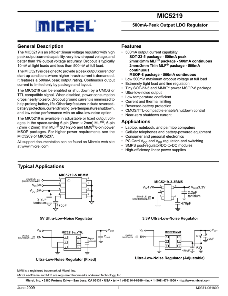 datasheet for MIC5219 datasheet for MIC5219