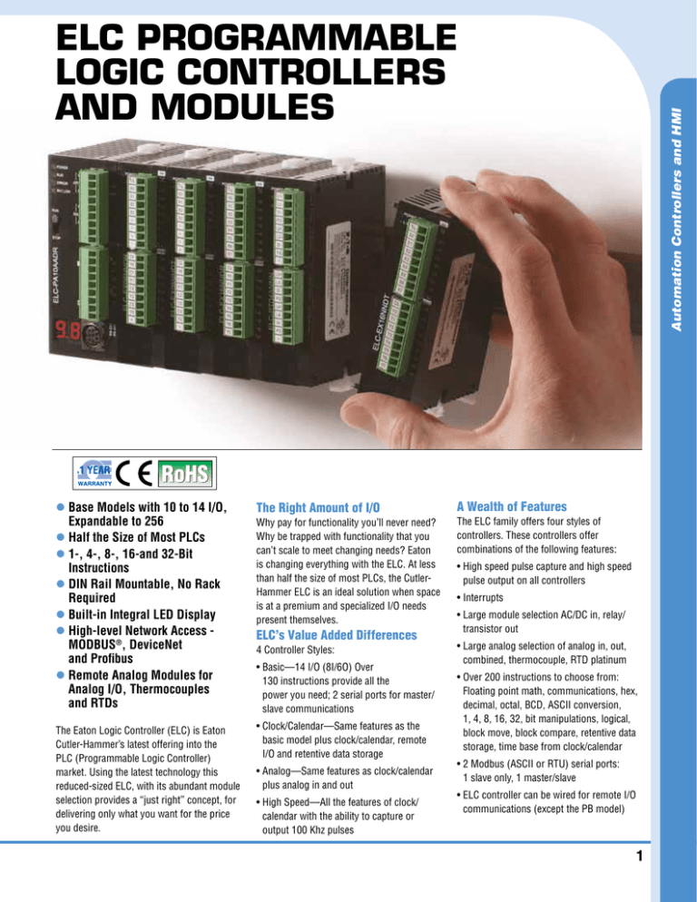 ELC ProgrammabLE LogiC ControLLErs and moduLEs ollers and HMI ELC ProgrammabLE LogiC ControLLErs and moduLEs ollers and HMI