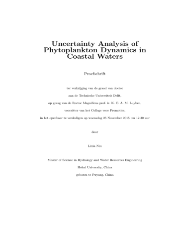 Uncertainty Analysis of Phytoplankton Dynamics in Coastal Waters Proefschrift Uncertainty Analysis of Phytoplankton Dynamics in Coastal Waters Proefschrift