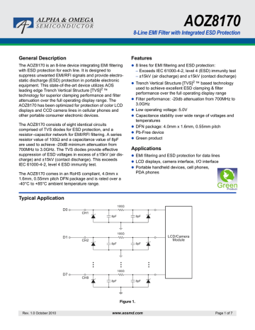AOZ8170 8-Line EMI Filter with Integrated ESD Protection General Description AOZ8170 8-Line EMI Filter with Integrated ESD Protection General Description