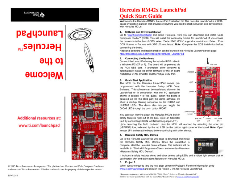 Hercules RM42x LaunchPad LaunchPad Quick Start Guide Hercules RM42x LaunchPad LaunchPad Quick Start Guide