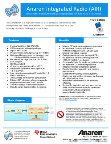 datasheet for A1101R08A by Anaren datasheet for A1101R08A by Anaren