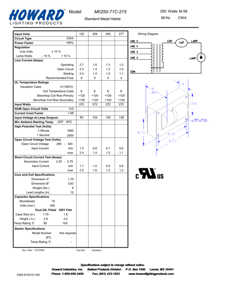 M0250-71C-215 Model: M-58 250 M0250-71C-215 Model: M-58 250