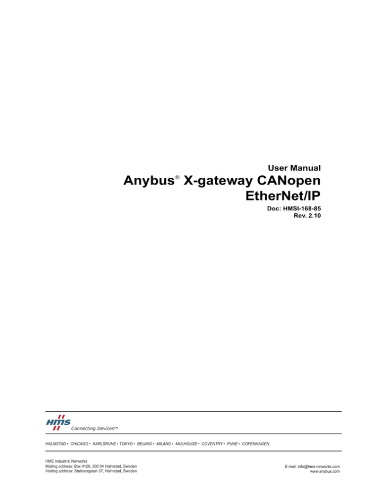 Anybus X-Gateway CANopen EtherNetIP user manual Anybus X-Gateway CANopen EtherNetIP user manual