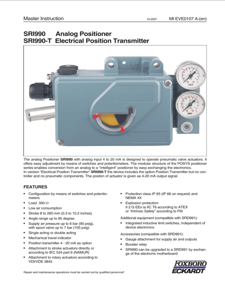 Foxboro Analog Positioner SRI990 Foxboro Analog Positioner SRI990