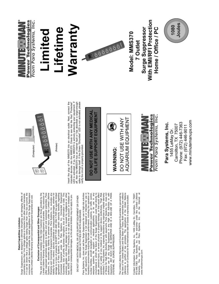Lifetime limited warranty Lifetime limited warranty