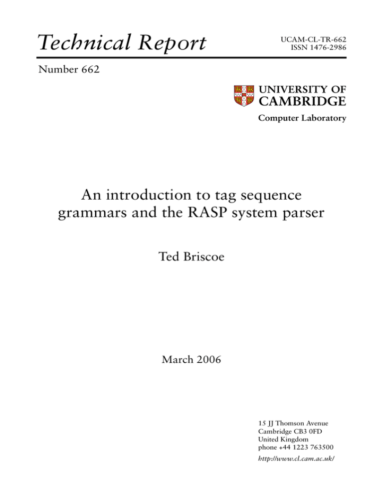 Technical Report An introduction to tag sequence Ted Briscoe Technical Report An introduction to tag sequence Ted Briscoe