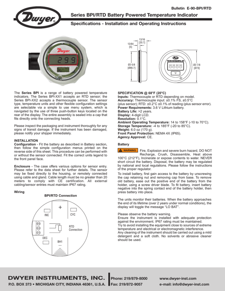 Dwyer Series BPI User manual Dwyer Series BPI User manual