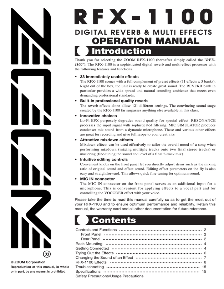Zoom RFX-1100 Operating instructions Zoom RFX-1100 Operating instructions