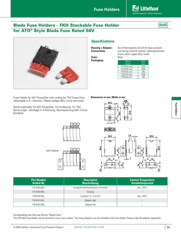 Fuse Holders Blade Fuse Holders - FKH Stackable Fuse Holder for ATO Fuse Holders Blade Fuse Holders - FKH Stackable Fuse Holder for ATO