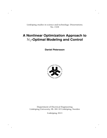 H A Nonlinear Optimization Approach to -Optimal Modeling and Control 2 H A Nonlinear Optimization Approach to -Optimal Modeling and Control 2