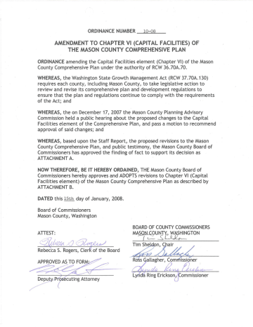 ORDINANCE � Amend Chpt. VI (Capital Facilities) of the Mason County Comprehensive Plan ORDINANCE � Amend Chpt. VI (Capital Facilities) of the Mason County Comprehensive Plan