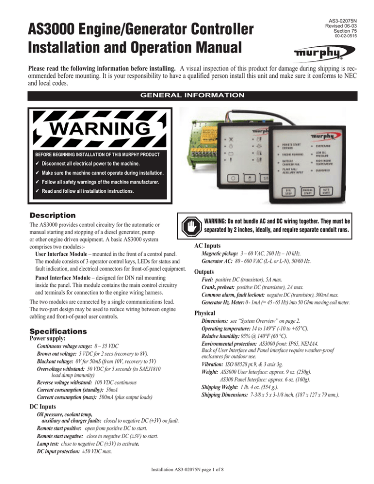 Installation and Operations Manual Installation and Operations Manual