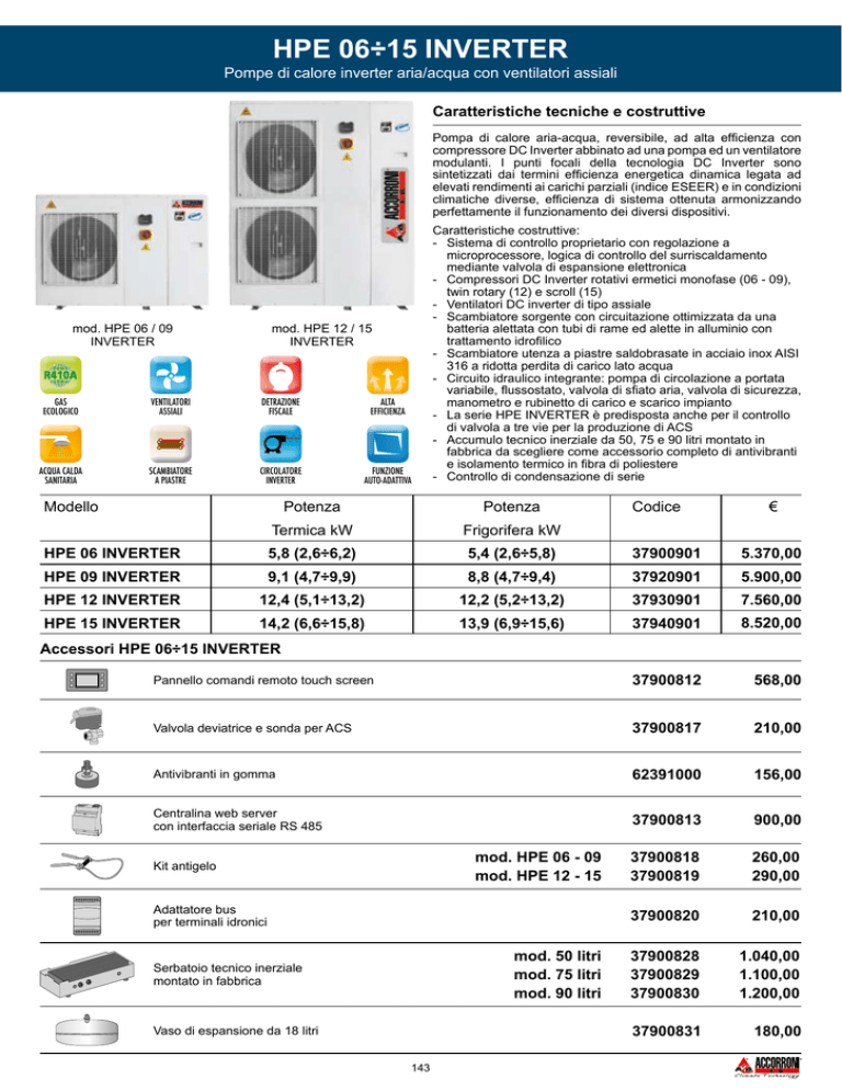 HPE 06÷15 INVERTER Pompe di calore inverter aria/acqua con ventilatori assiali HPE 06÷15 INVERTER Pompe di calore inverter aria/acqua con ventilatori assiali
