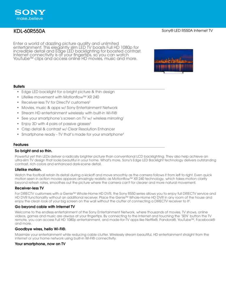 KDL60R550 MFG SPEC SHEET KDL60R550 MFG SPEC SHEET