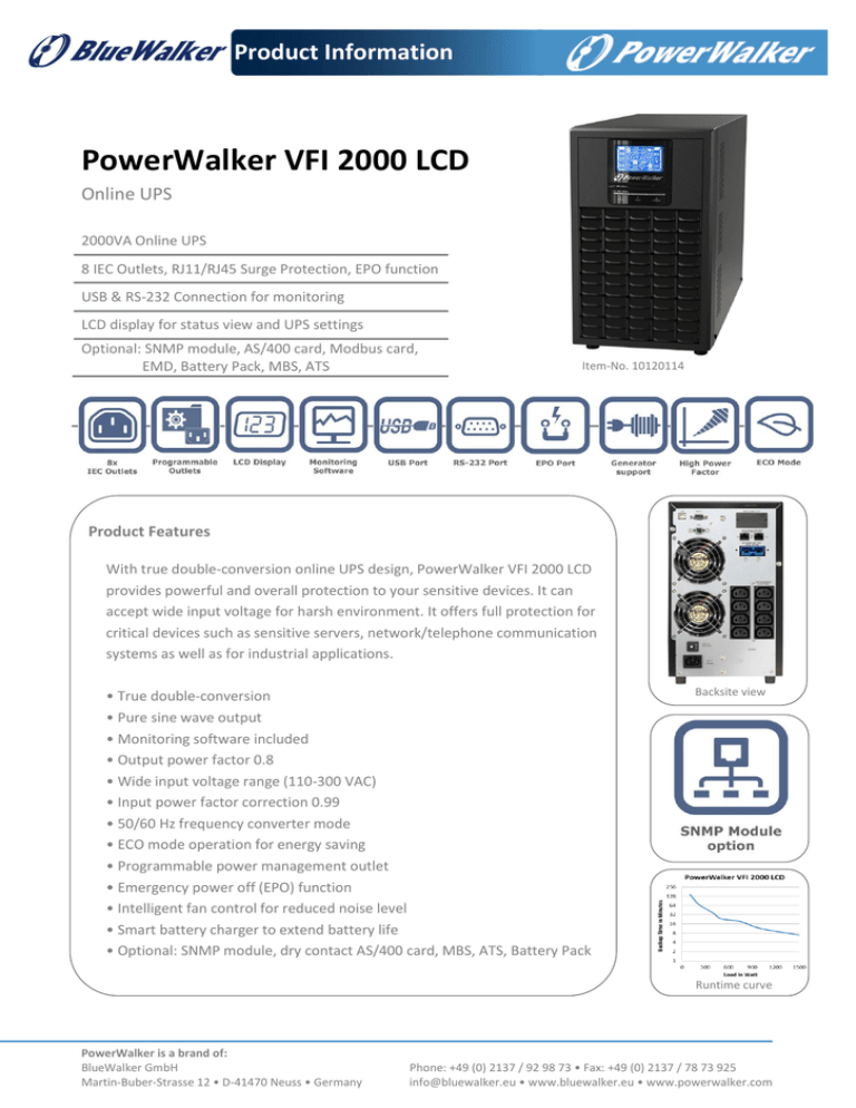 PowerWalker VFI 2000 LCD Product Information Online UPS PowerWalker VFI 2000 LCD Product Information Online UPS
