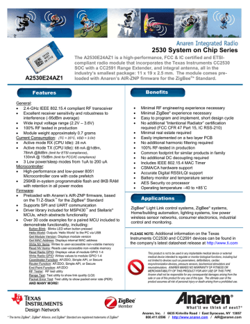 datasheet for A2530E24AZ1 by Anaren datasheet for A2530E24AZ1 by Anaren
