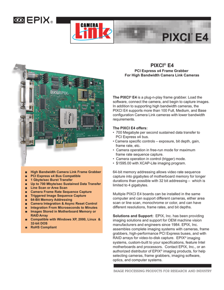 Data Sheet PIXCI E4 Data Sheet PIXCI E4