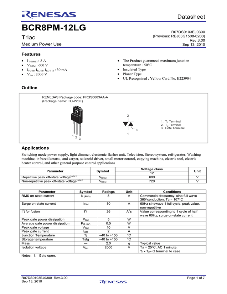 BCR8PM-12LG Datasheet BCR8PM-12LG Datasheet