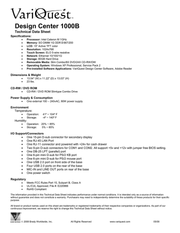 Design Center 1000B Tech Data Sheet Design Center 1000B Tech Data Sheet