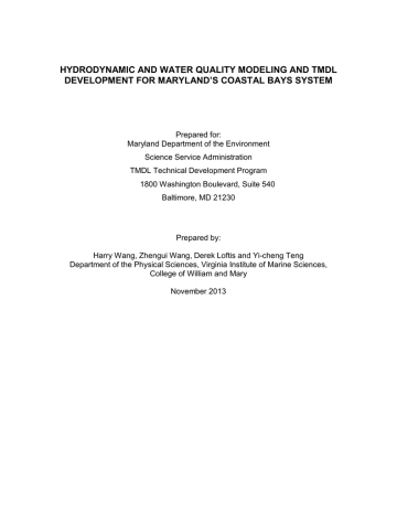 Maryland Coastal Bays Nutrient TMDL Water Quality Modeling Report Maryland Coastal Bays Nutrient TMDL Water Quality Modeling Report